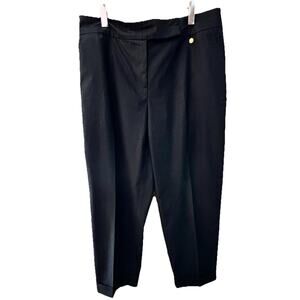 Trina Turk Black Dress Pants Sz 12 Flat Front Cuffed Straight Leg Officecore